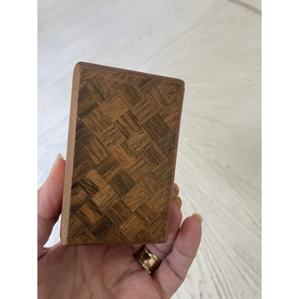Vtg Inlaid Wood Japanese Mt Fuji  Secret Puzzle Box Wooden Jewelry/Stash Box